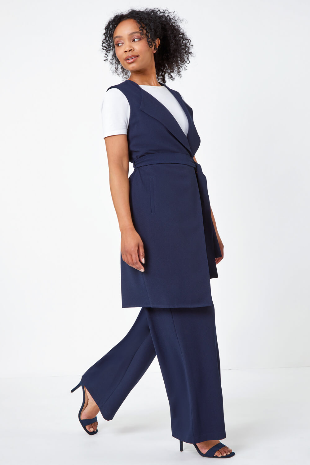 Navy  Petite Sleeveless Longline Jacket, Image 4 of 6