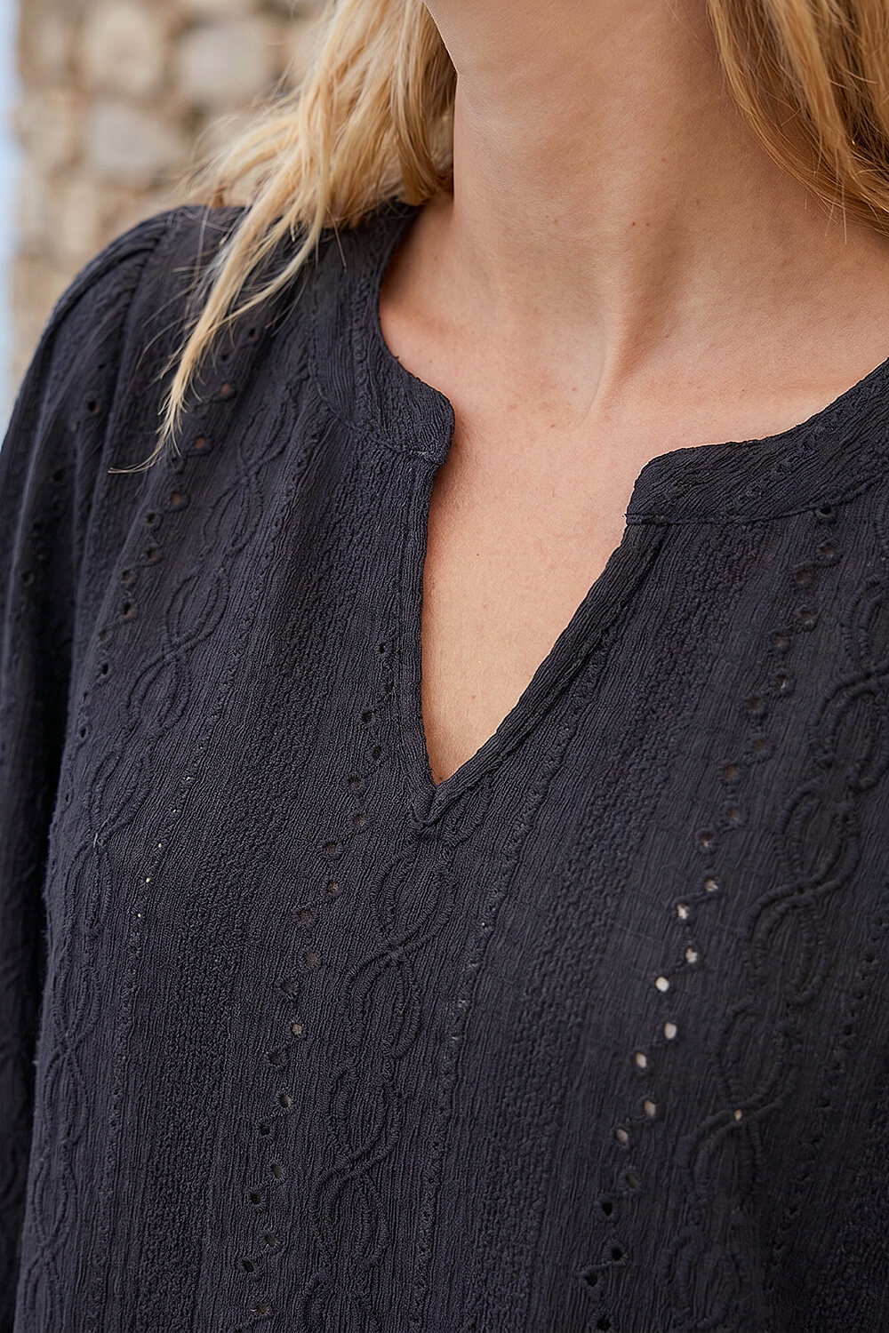 Black Broderie Detail Tunic Top, Image 5 of 4
