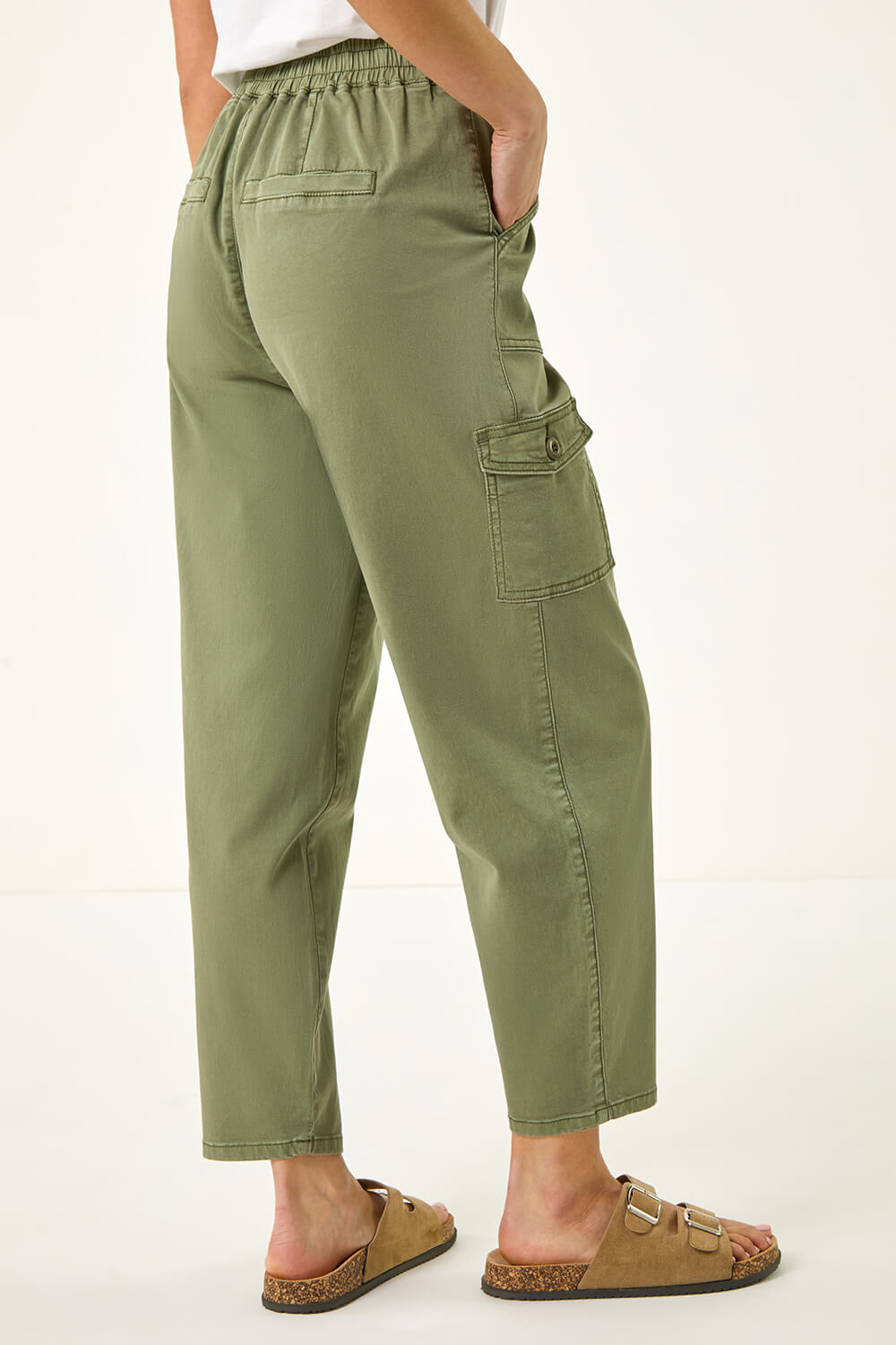 Sage Petite Cotton Cargo Stretch Trousers , Image 4 of 5