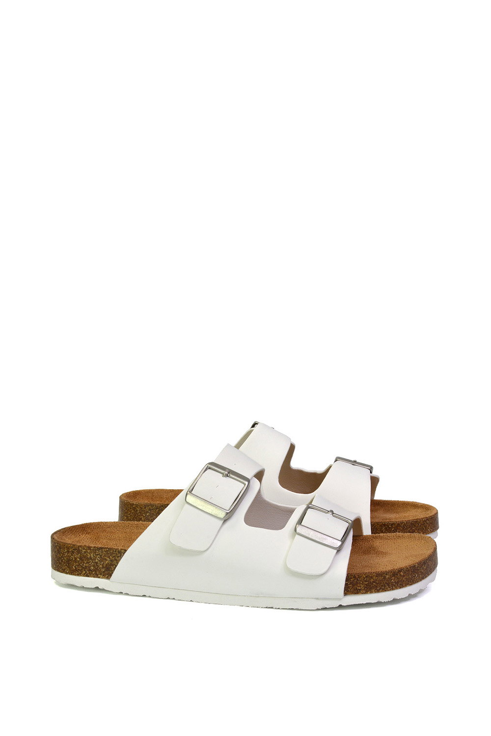 White XY LONDON White 'Star' Double Strap Buckle Up Summer Slip On Flat Sandals, Image 2 of 5