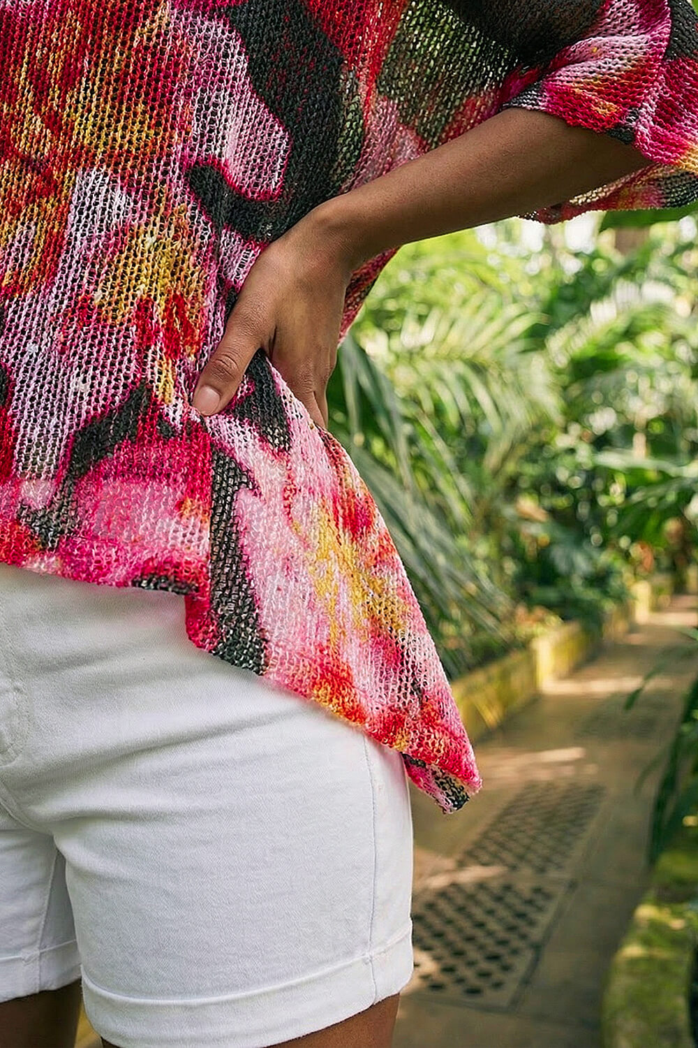Fuchsia Floral Print Mesh Overlay Top, Image 5 of 4