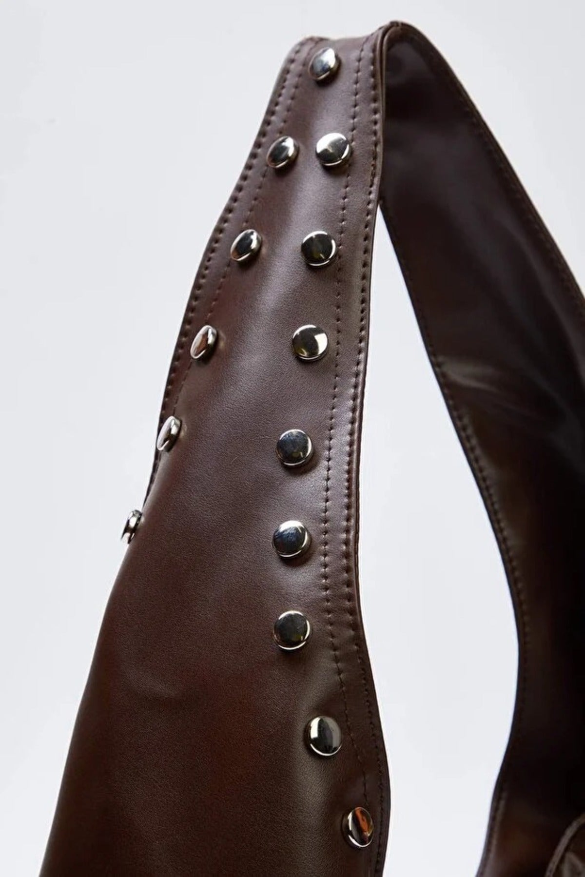Dark Brown WOVCOR Dark Brown Oval Medium Shoulder Bag With Stud Detail, Image 3 of 3