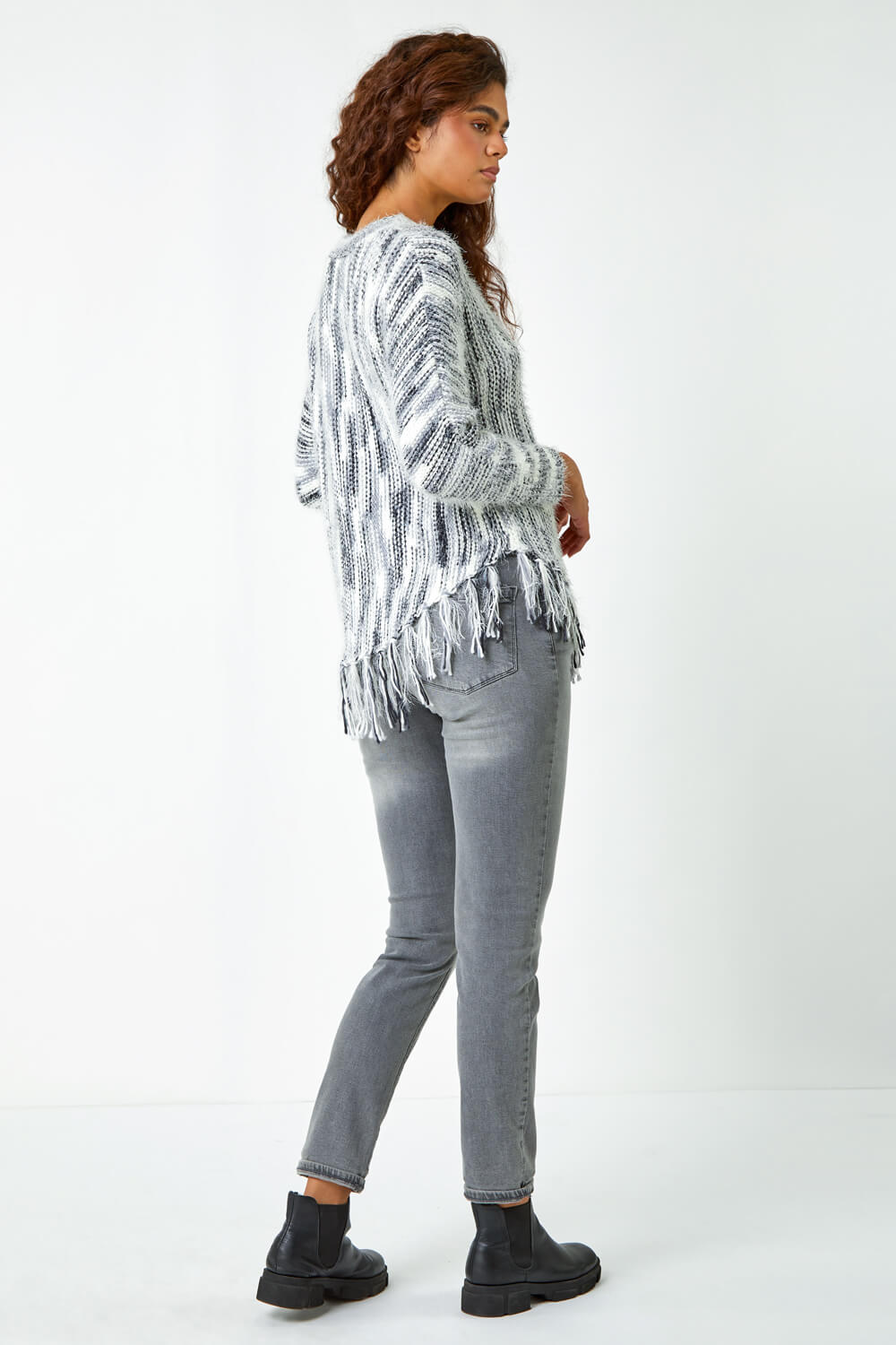 Ivory  Textured Fringed Knitted Jumper, Image 4 of 5