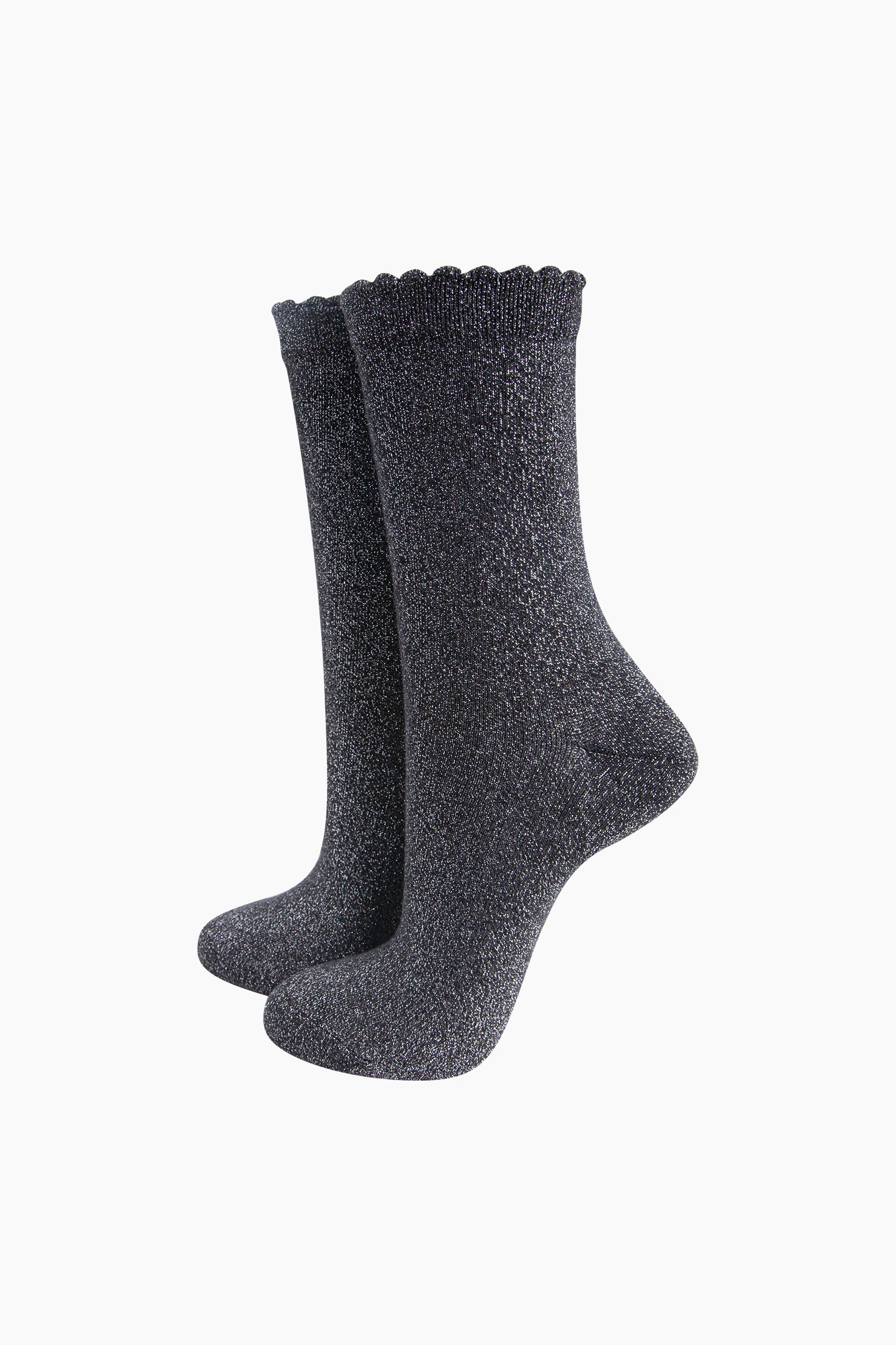 Charcoal Plain Combed Cotton Glitter Socks, Image 1 of 4