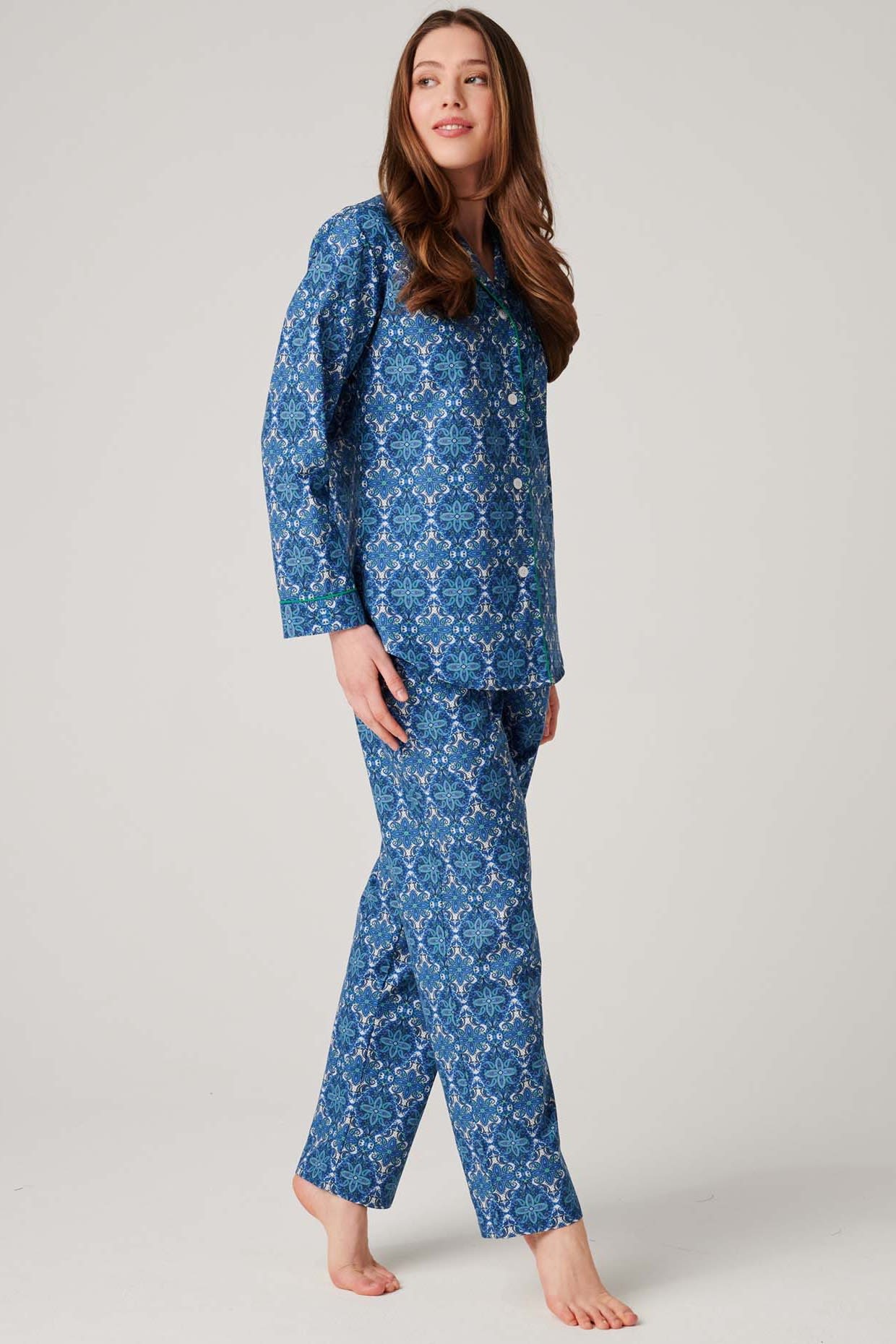 Royal Blue "Marrakesh" Paisley Crisp Cotton Pyjama Set, Image 2 of 3