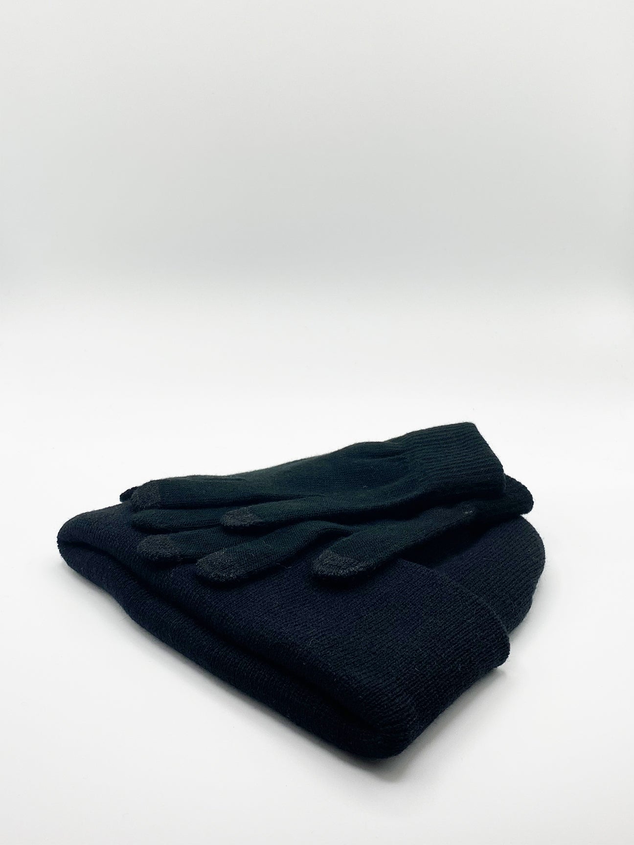 Black Knitted Beanie And Gloves Set, Image 1 of 2