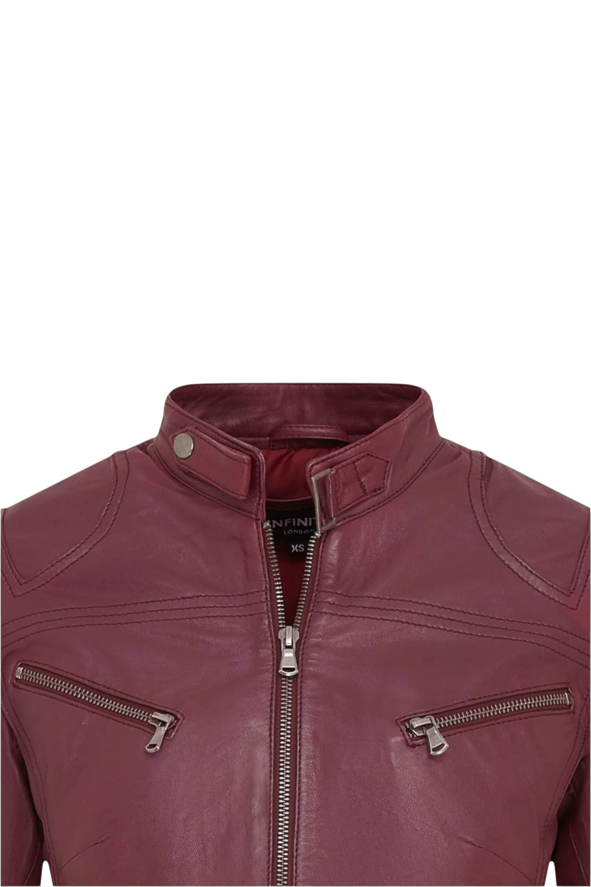 Burgundy Slim-Fit Leather Biker Jacket-Tulsa, Image 6 of 7