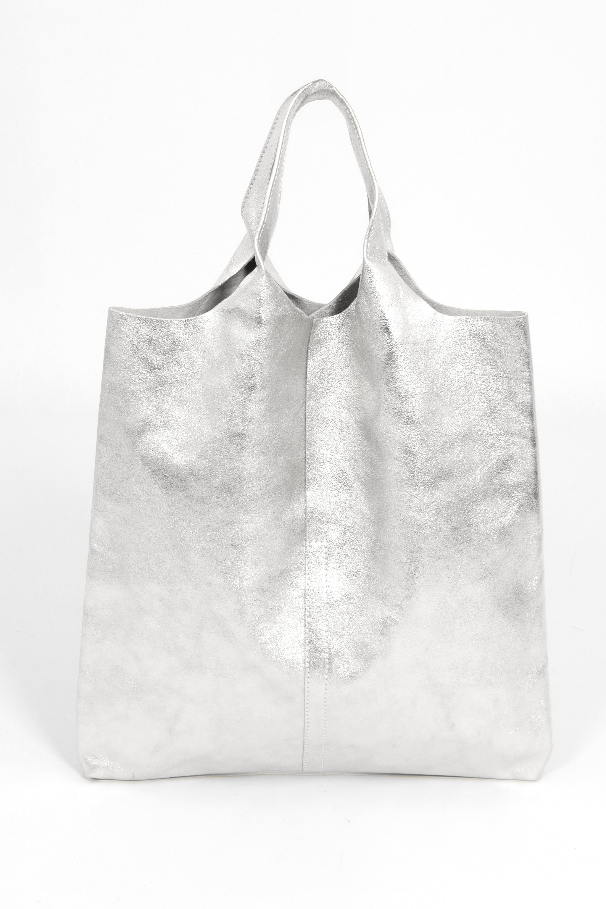 Silver Metallic Italian Leather Shoulder Bag, Image 1 of 4