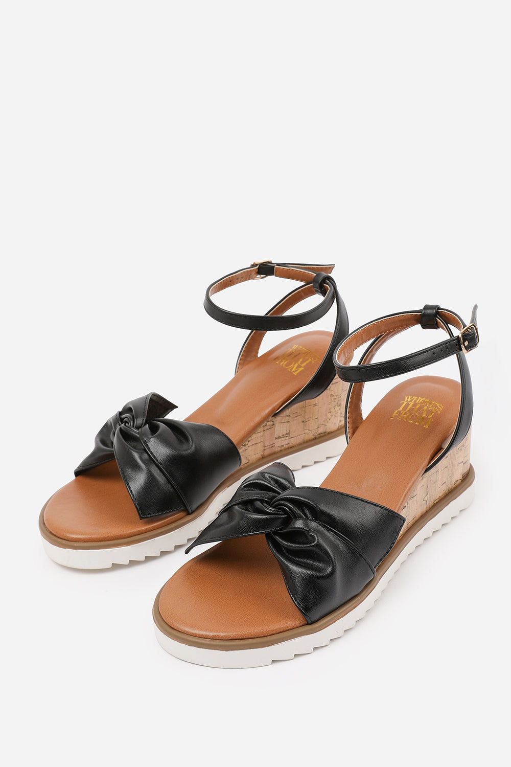 Black 'Qween' Wide Fit Knot Detail Wedge Shoes, Image 3 of 5