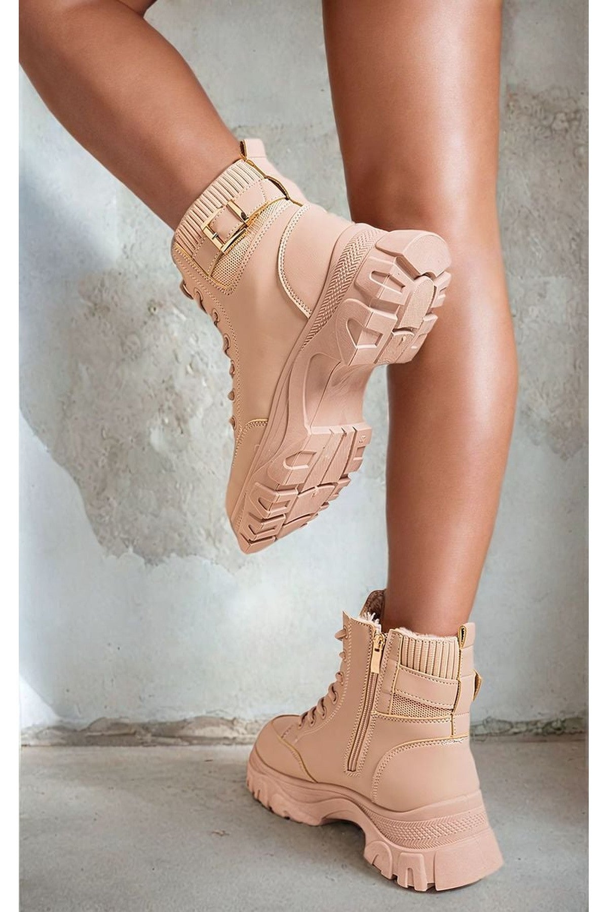 Beige 3694 Beige Clarissa Chunky Lace Up Platform Ankle Boots, Image 2 of 8