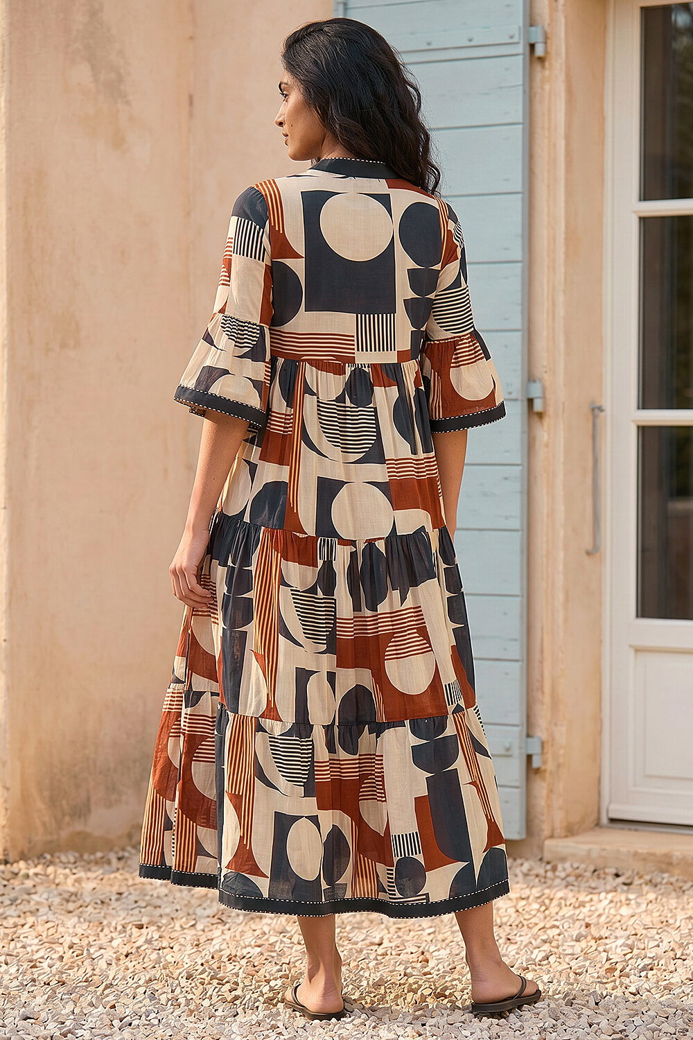 Tan Geometric Boho Maxi Dress, Image 4 of 4