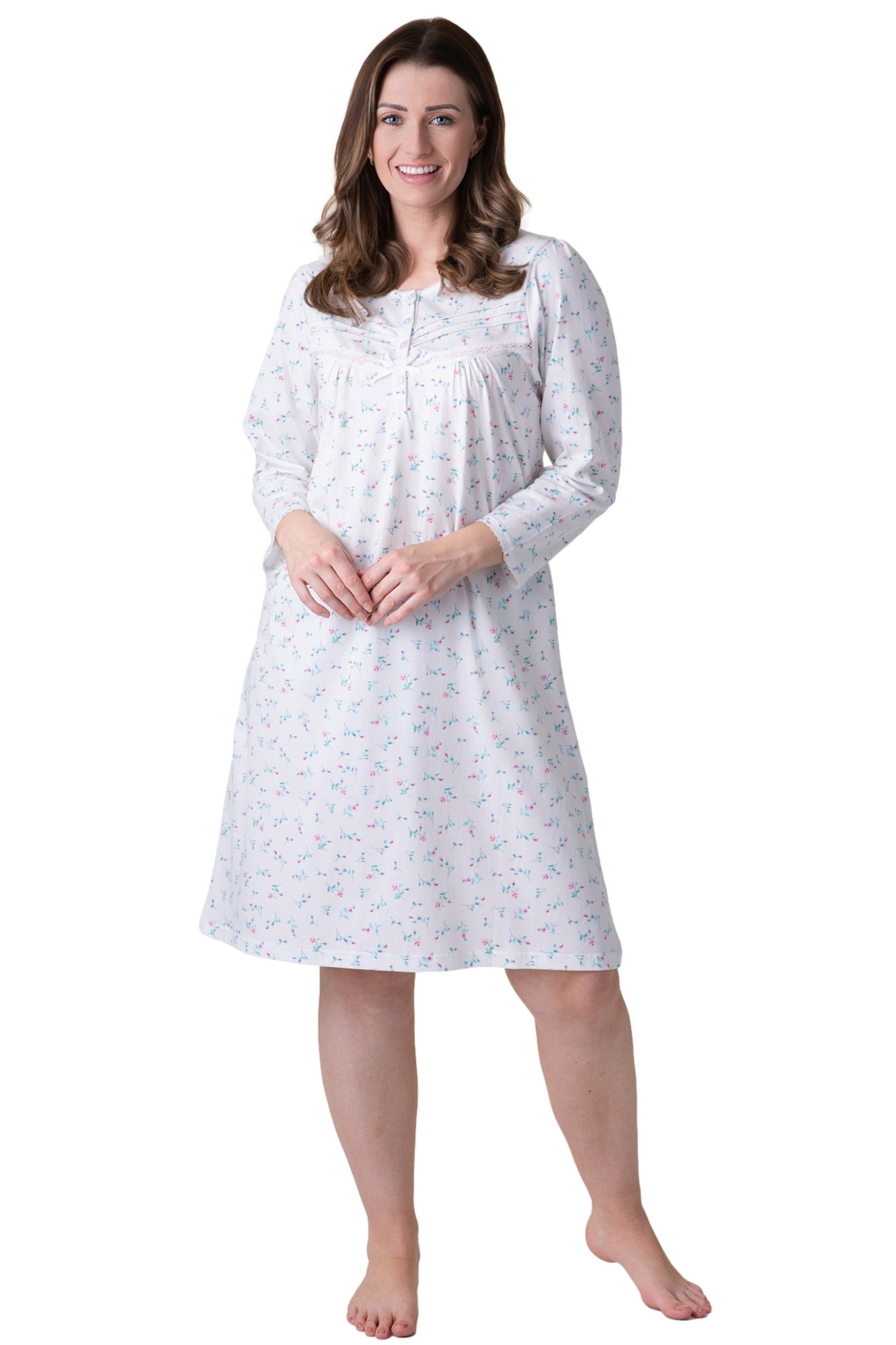 Pink Jersey Long Sleeve Floral Print Nightdress