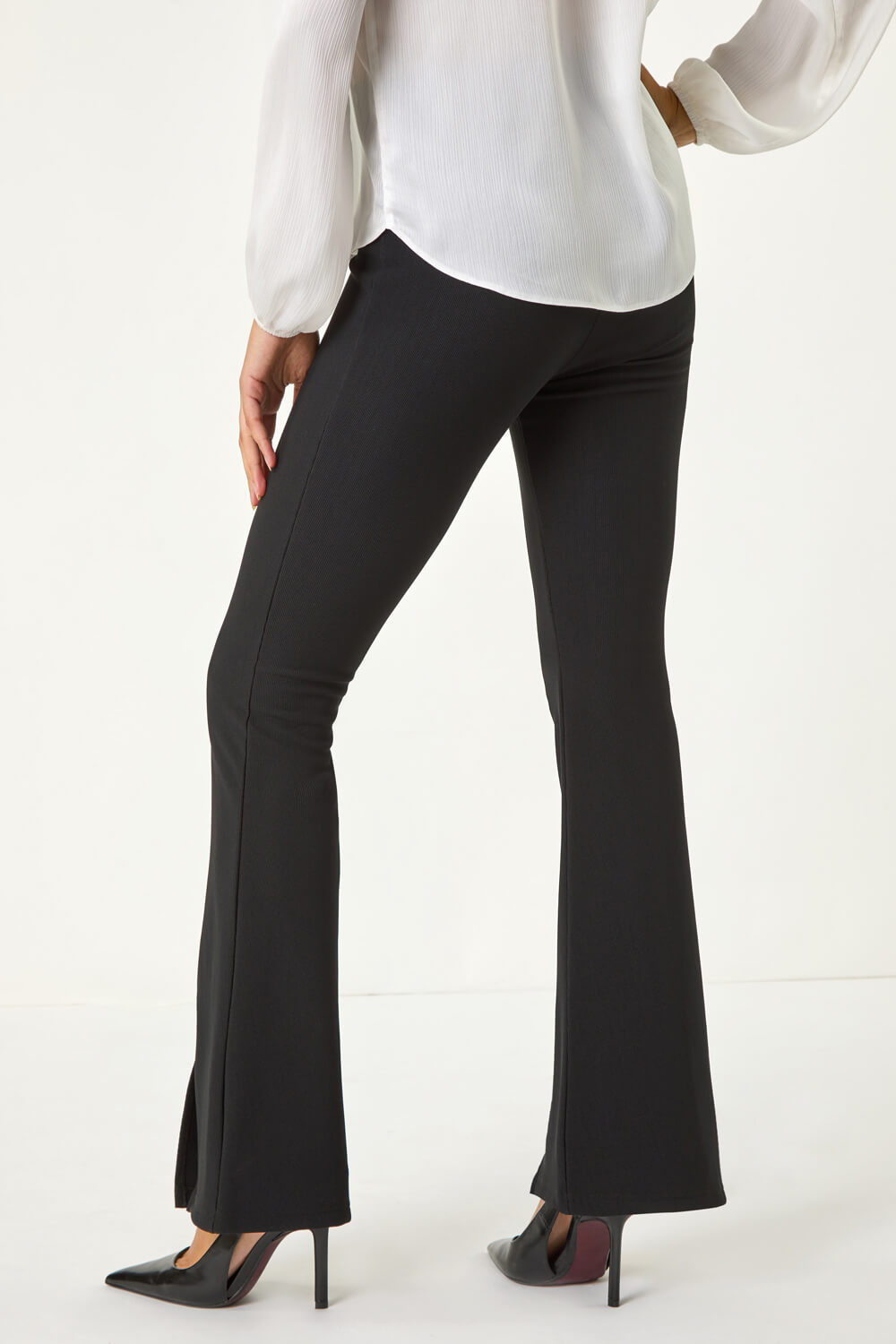 Black Stretch Split Flare Trousers, Image 5 of 6