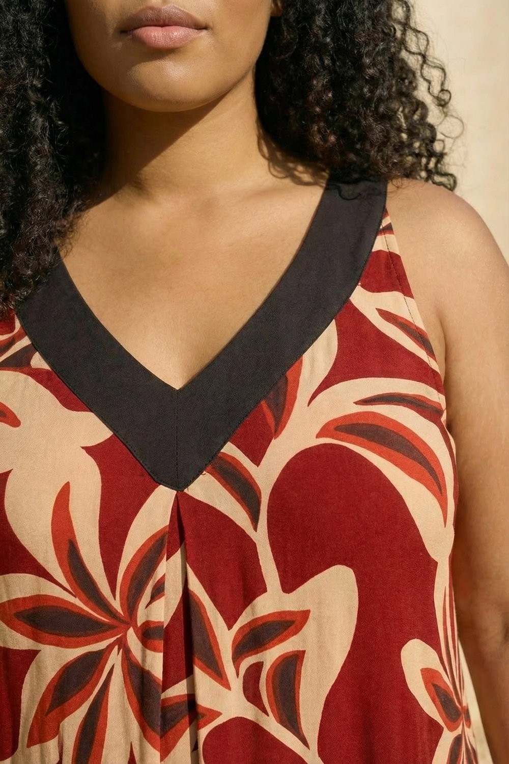 Red Curve Floral Print V-Neck Dress, Image 5 of 4