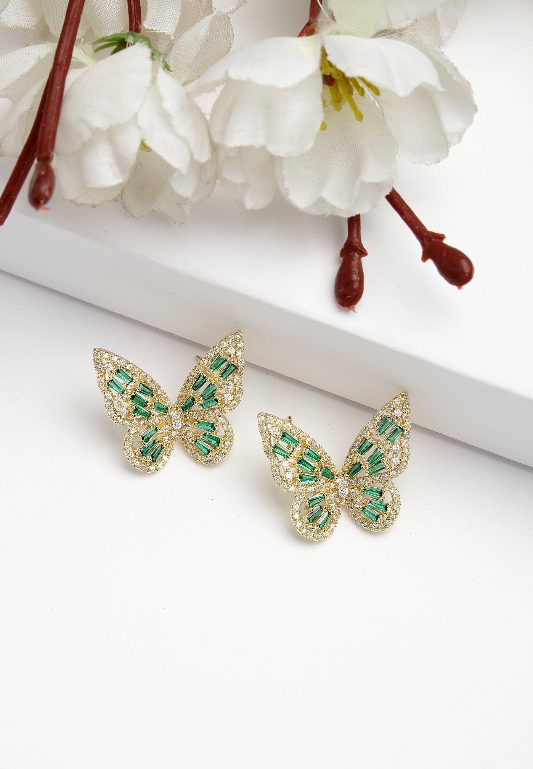 Green AVANT-GARDE PARIS Green Diva Collection Butterfly Stud Earrings, Image 2 of 5