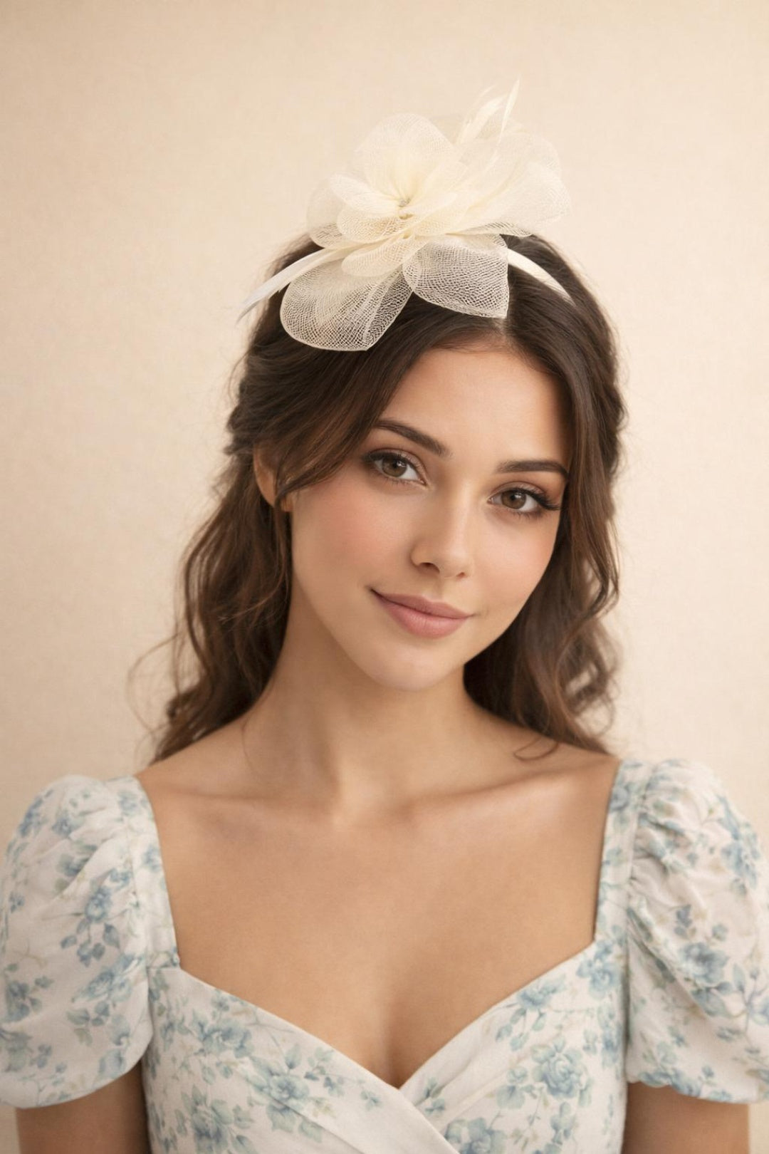 Cream Rosette Bow Fascinator in Cream, Image 1 of 2