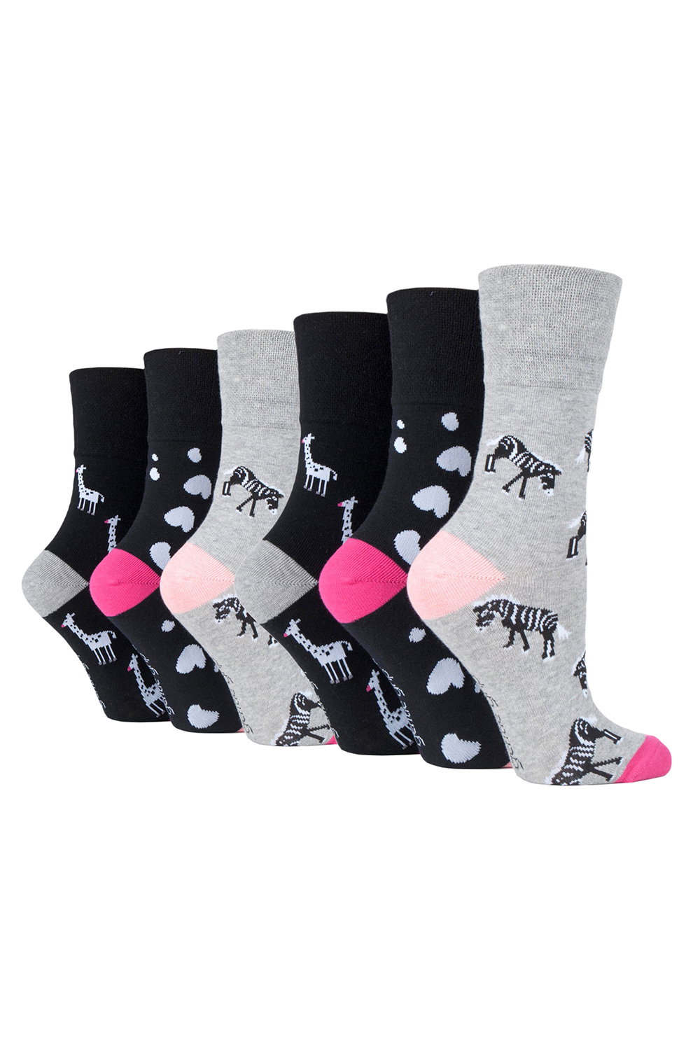 Grey 6 Pairs Ladies Non Elastic Patterned Socks, Image 1 of 5