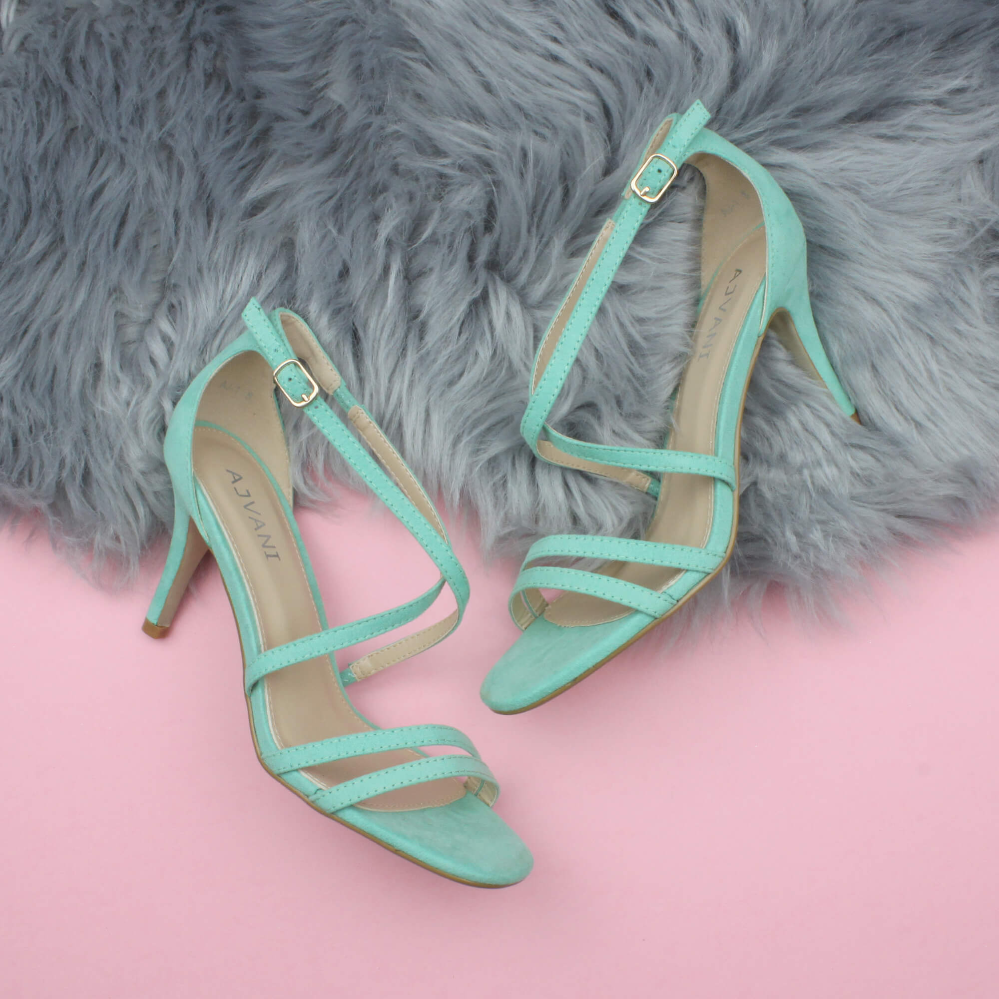 Mint AJVANI Mint High Heel Crossed Straps Buckle Strappy Sandals, Image 4 of 6