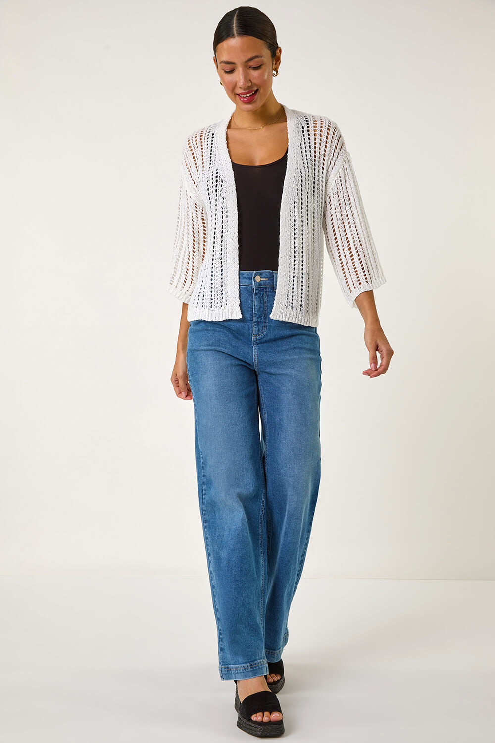 Ivory Stitch Detail Knit Cardigan, Image 3 of 5