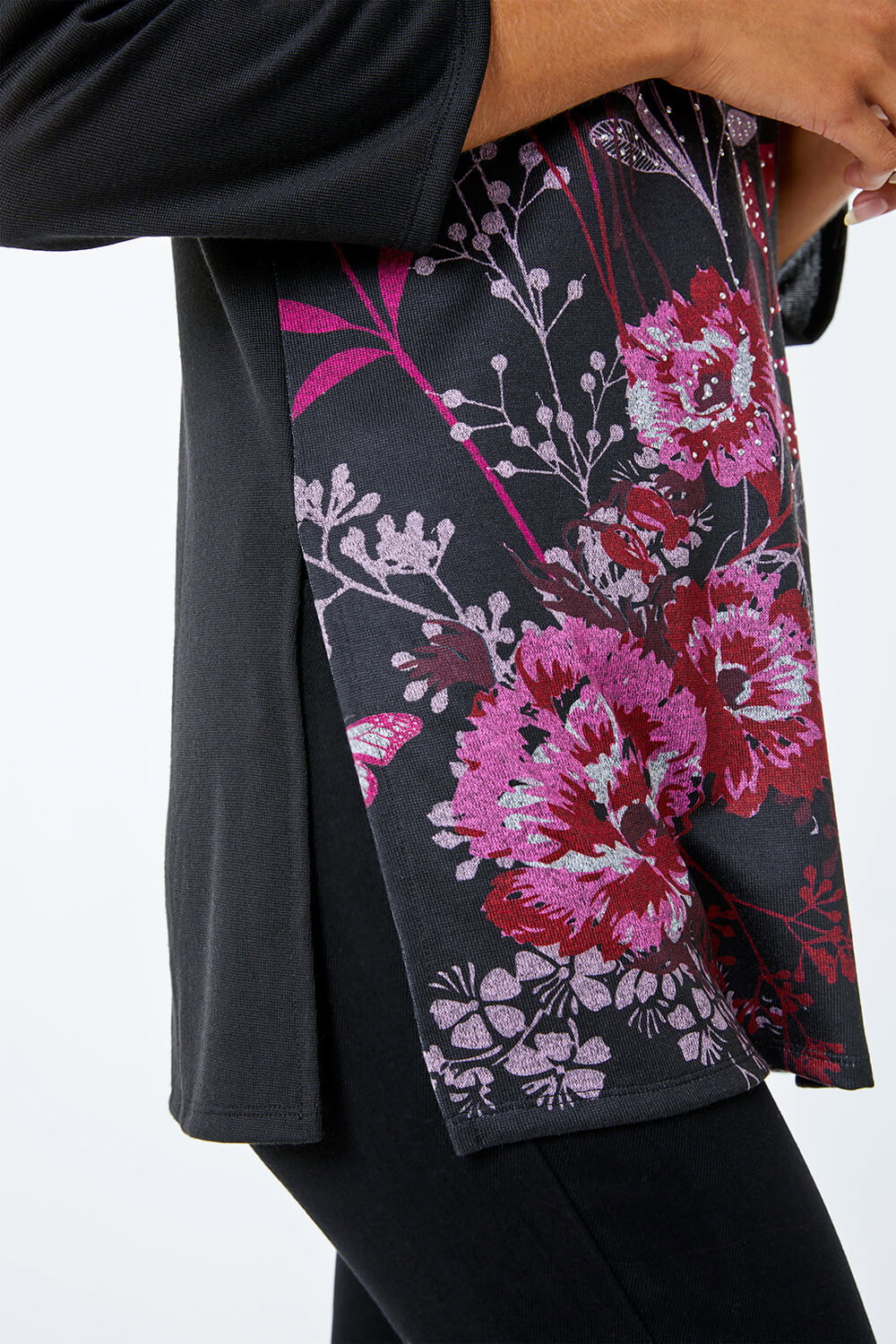 Black Floral Embellished Tunic Top , Image 6 of 5