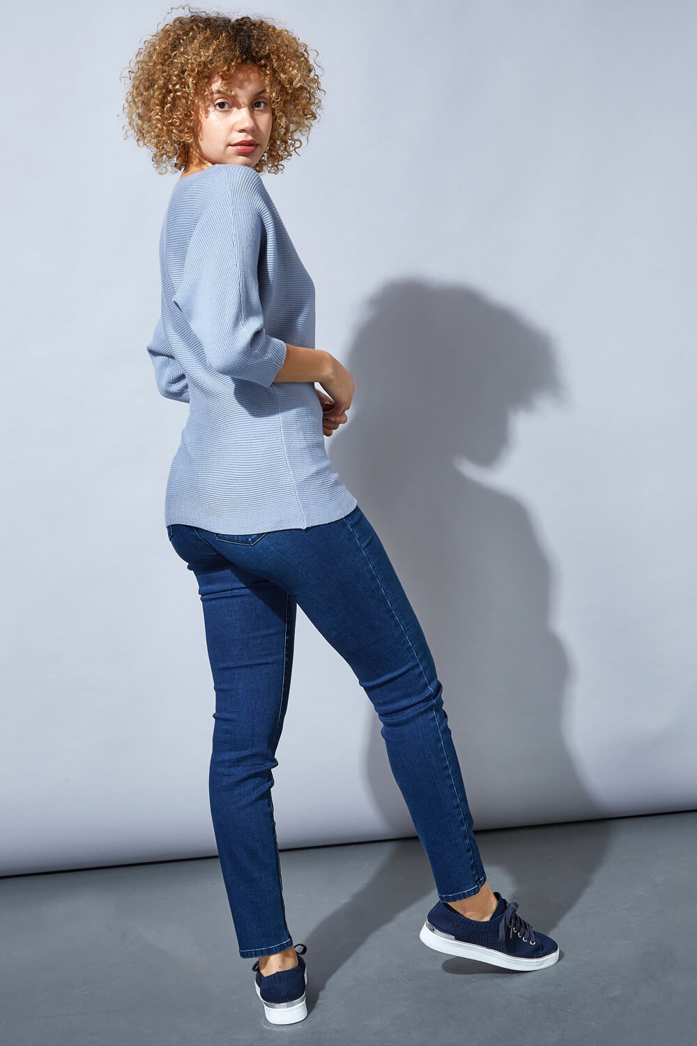 Blue Ribbed Batwing Jumper, Image 4 of 4