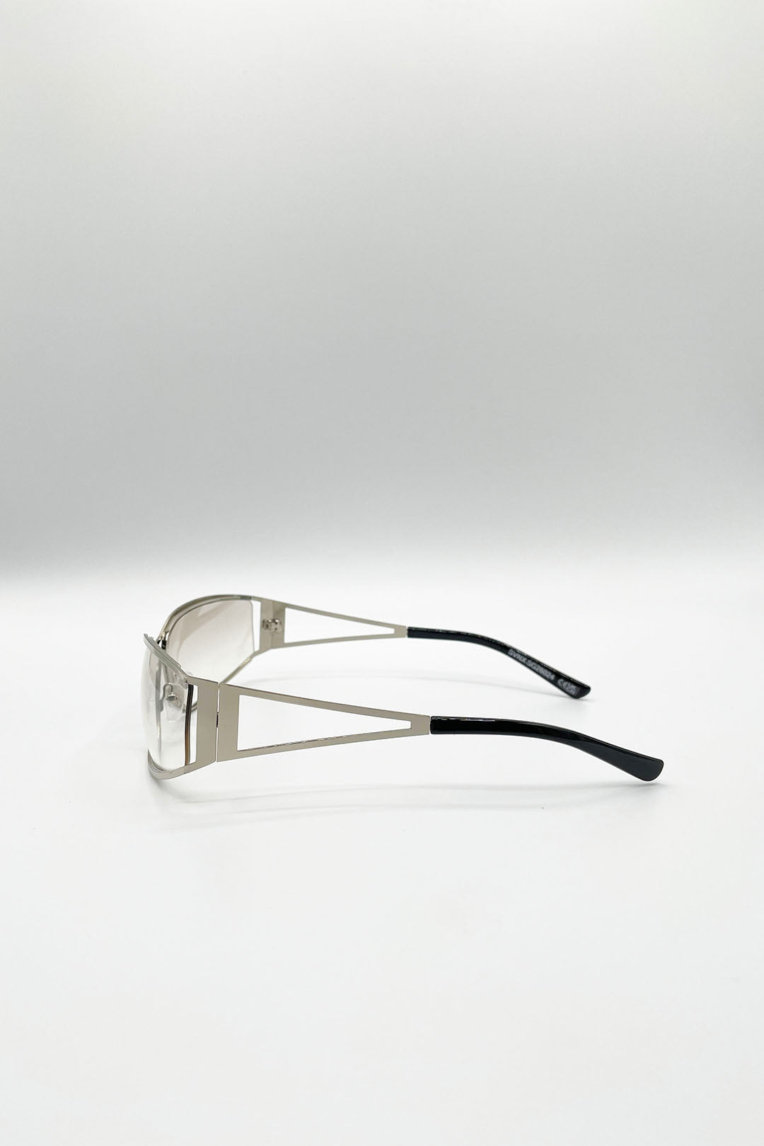 Silver SVNX Silver Retangle Wrap Around Metal Sunglasses In Silver, Image 3 of 4