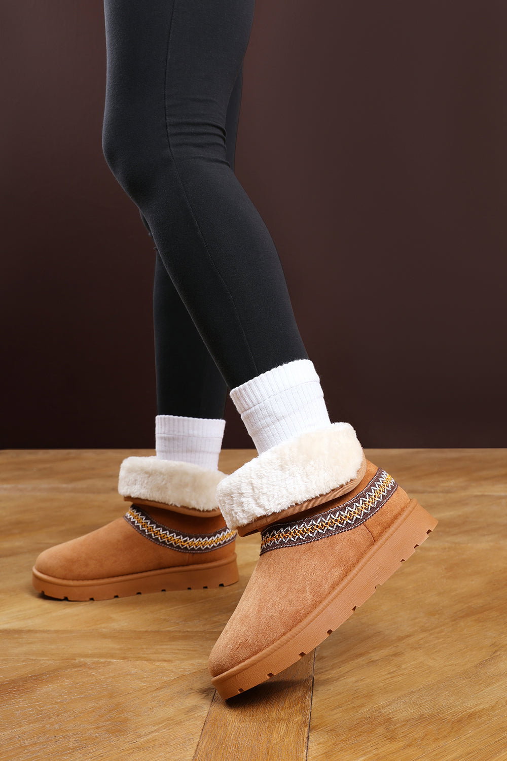 Tan 'Flora' Flat Slippers Embroidered Trim Detail, Image 1 of 8