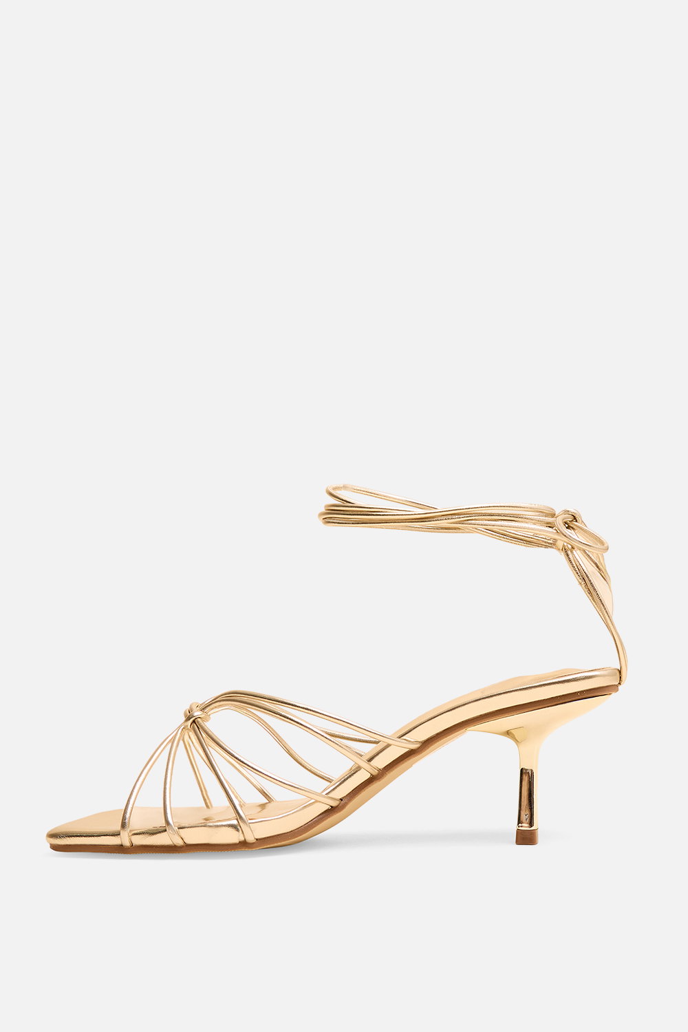 Metallic Nora Pu Lace Up Strappy Mid Heels