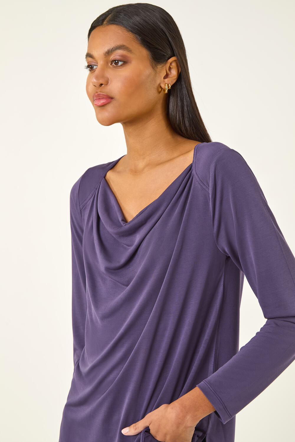 Purple Cowl Neck Premium Stretch Top, Image 5 of 5