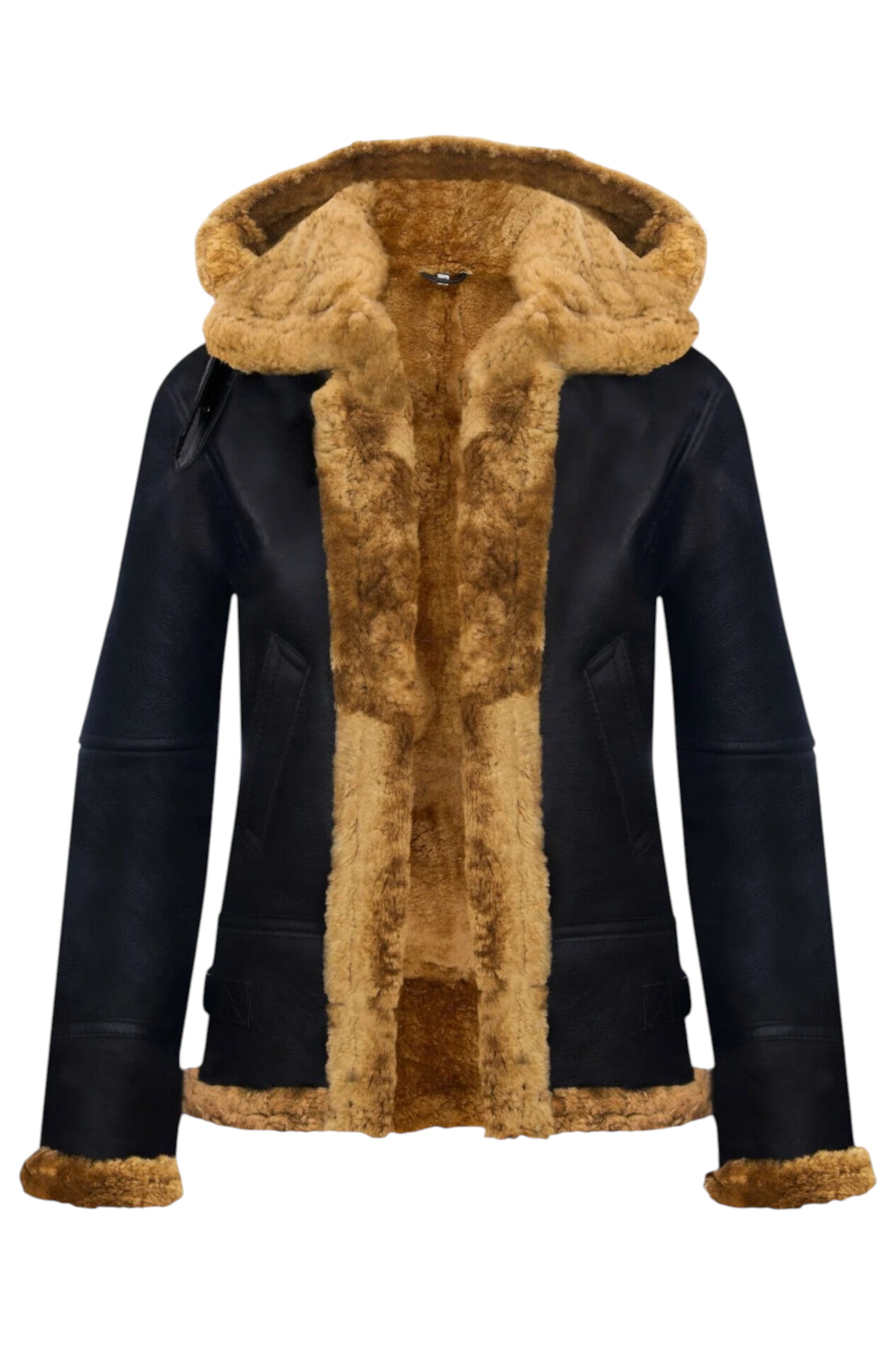 Brown Sheep Leather Hood Flying Bomber Jacket, Image 4 of 8