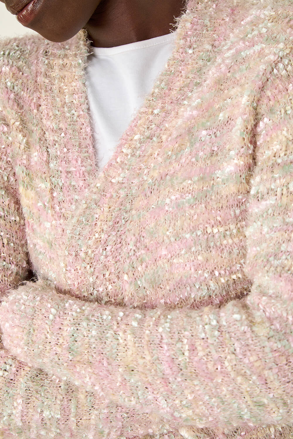 Light Pink Speckled Popcorn Knit Cardigan, Image 6 of 5