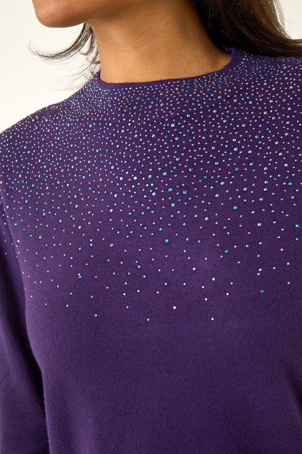 Purple Sparkly High Neck Knit Jumper, Image 6 of 5