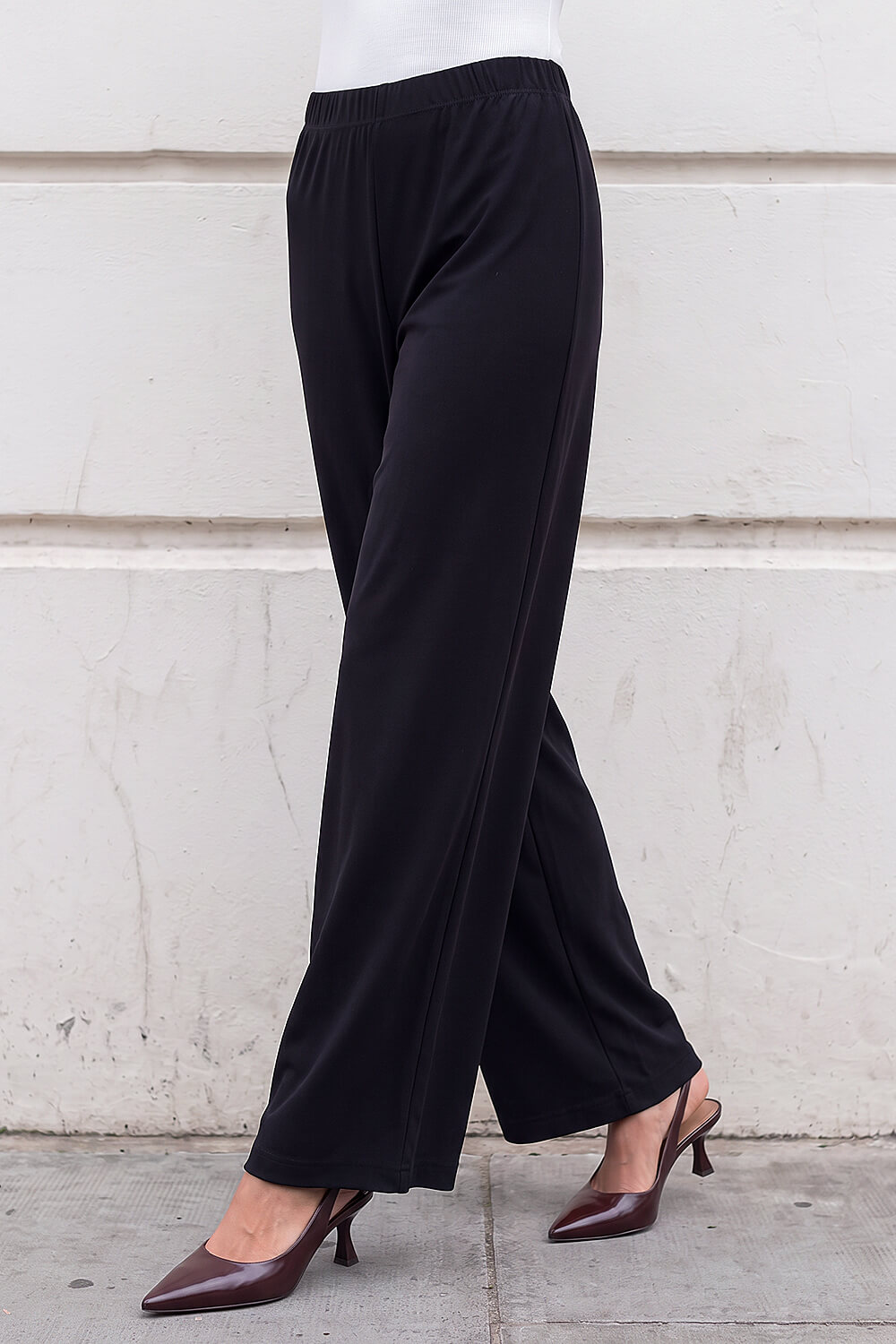 Roman Petite Women's Black Wide Leg Stretch Trouser Size 14