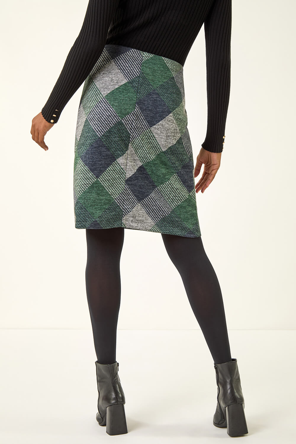 Green Check Print Pocket Stretch A line Skirt, Image 5 of 5
