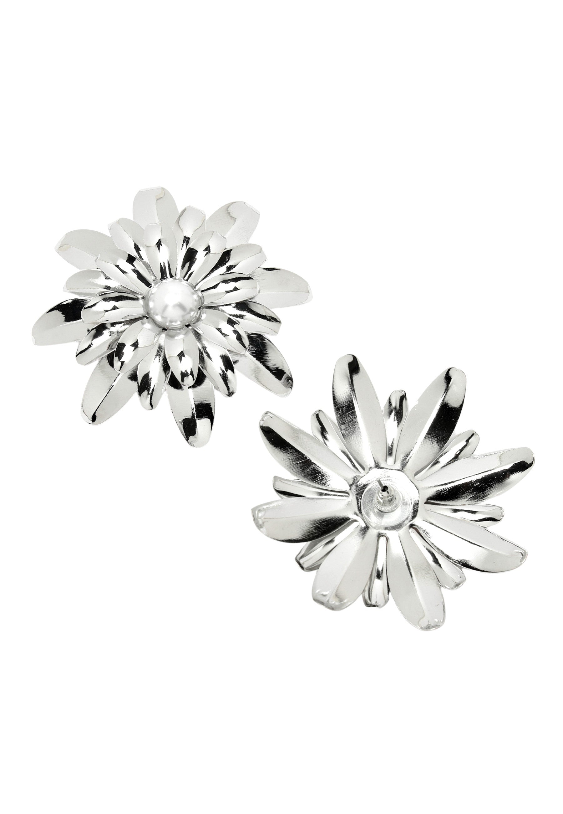 Silver Silver-Colored Floral Stud Earrings, Image 3 of 5