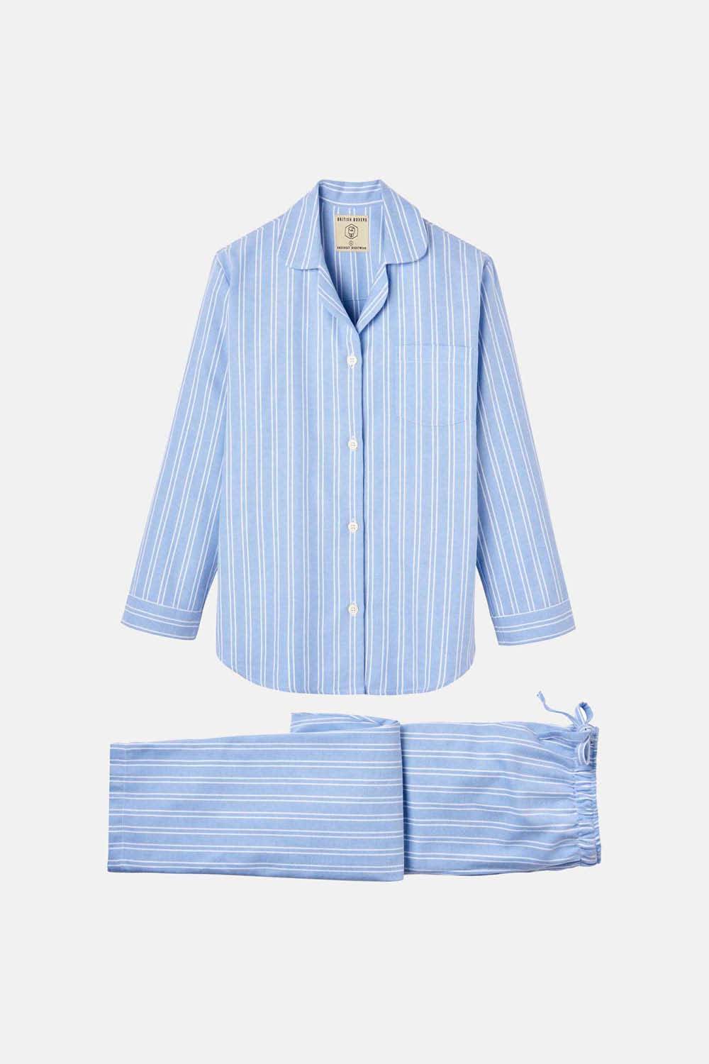 Light Blue "Westwood Blue" Stripe Brushed Cotton Pyjama Set, Image 4 of 4