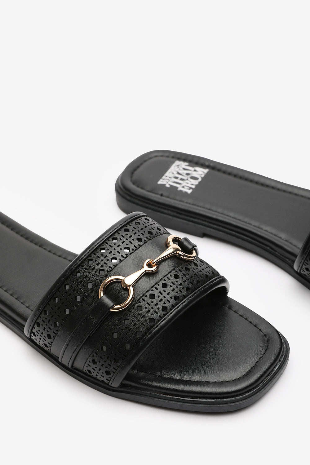 Black 'Natalie' Sliders With Geometric Strap, Image 4 of 5