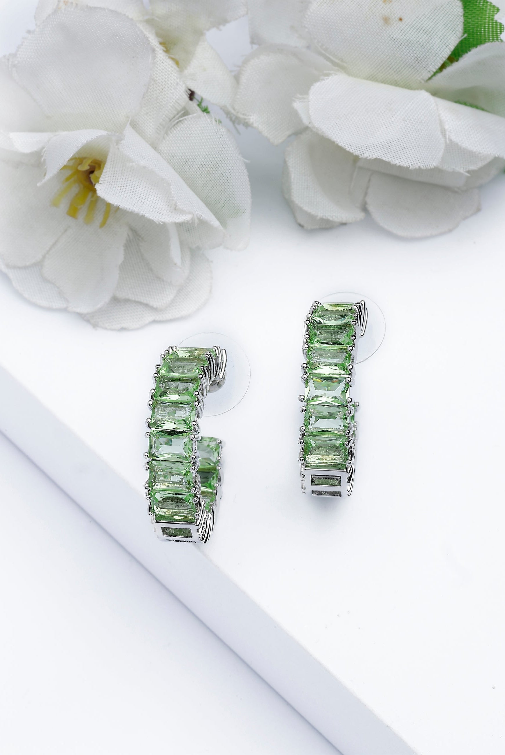 Pale Green Light Green C-shaped Dainty Hoops, Image 2 of 4