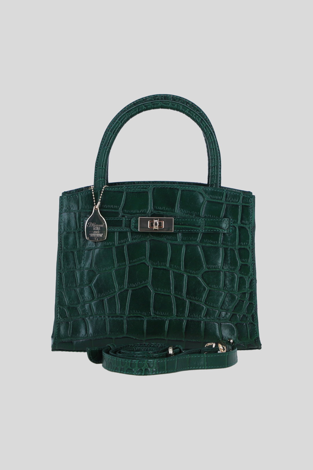 Green Genuine Leather Structured Handbag with Detachable Crossbody Strap, Image 1 of 4