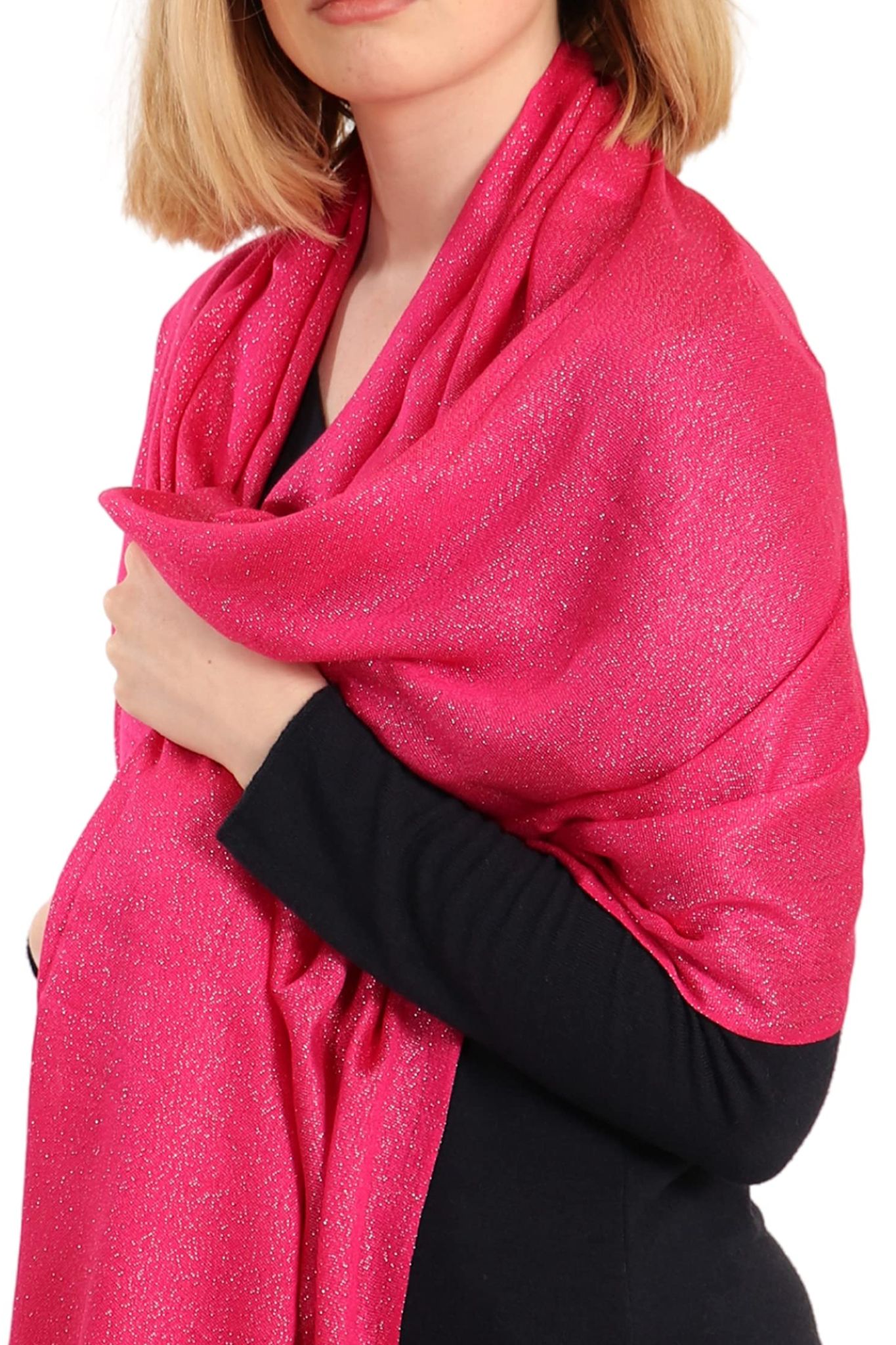 Fuchsia Plain Glitter Lightweight Evening Scarf, Image 1 of 2