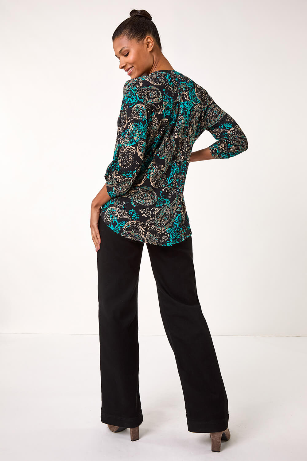 Teal Stretch Paisley Print Shirt, Image 4 of 5