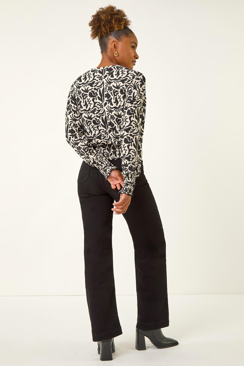 Black Abstract Print Stretch Top, Image 5 of 5