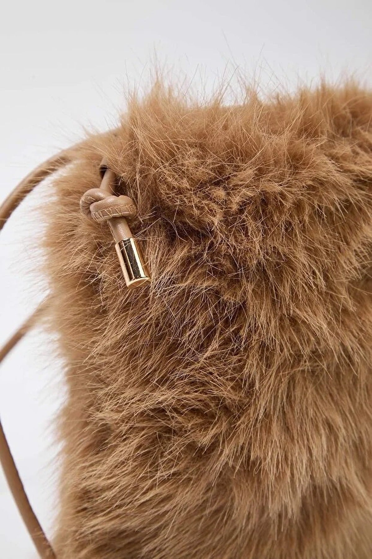Camel Faux Fur Crossbody Shoulder Bag with Phone Pocket, Image 4 of 4