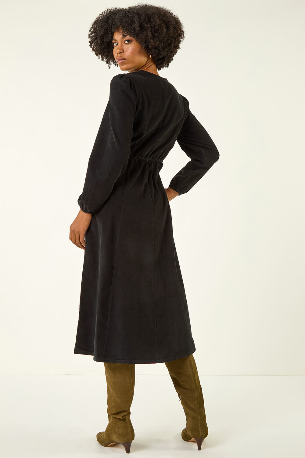Black Corduroy Button Down Midi Dress, Image 4 of 5