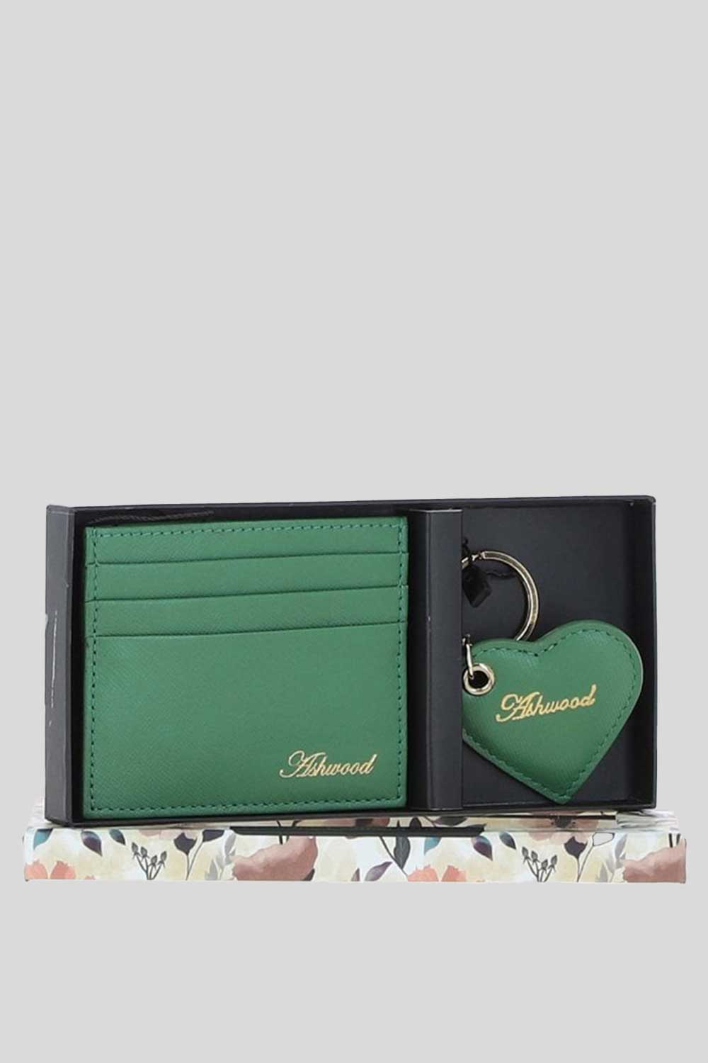 Green Real Leather Card Holder & Key Ring Gift Set, Image 1 of 5