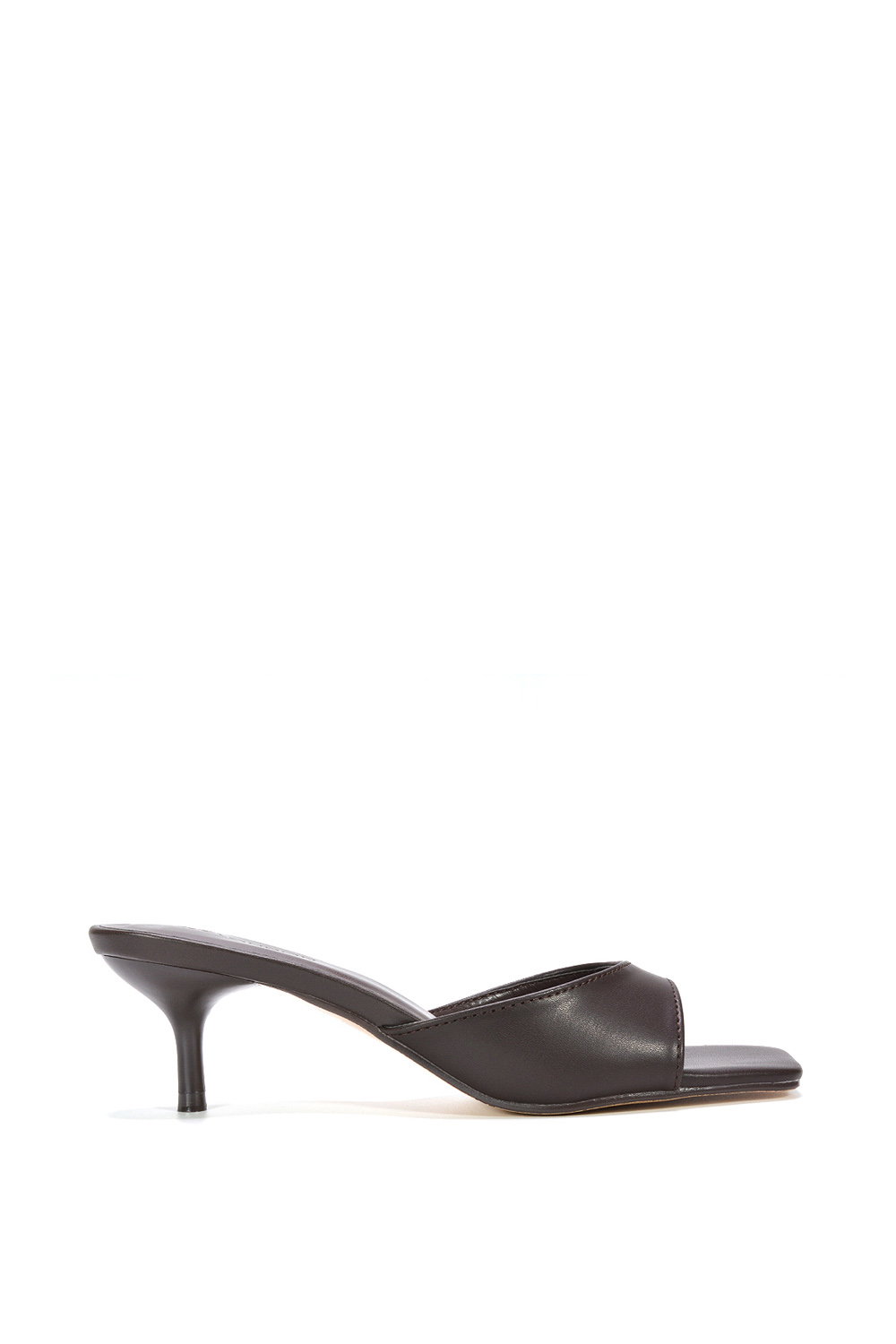 White 'Jane' Square Toe Kitten Heel Slip On Heeled Sandal Mules