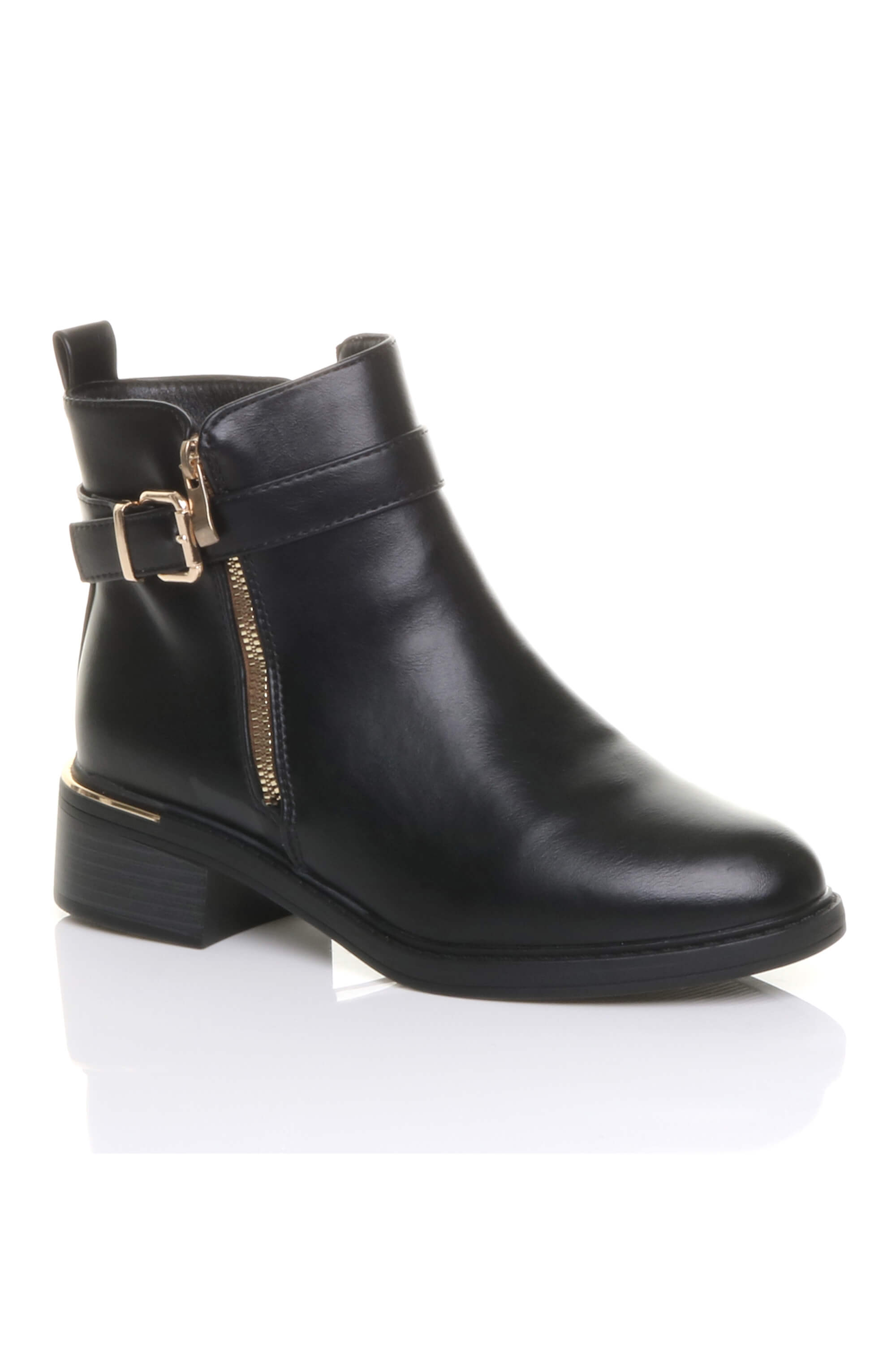 Black AJVANI Black Gold Zip Chunky Sole Buckle Ankle Boots, Image 5 of 5
