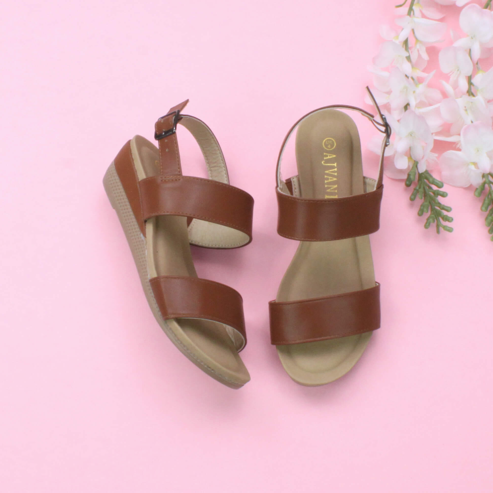 Tan AJVANI Tan Mid Wedge Heel Strappy Slingback Sandals, Image 4 of 6