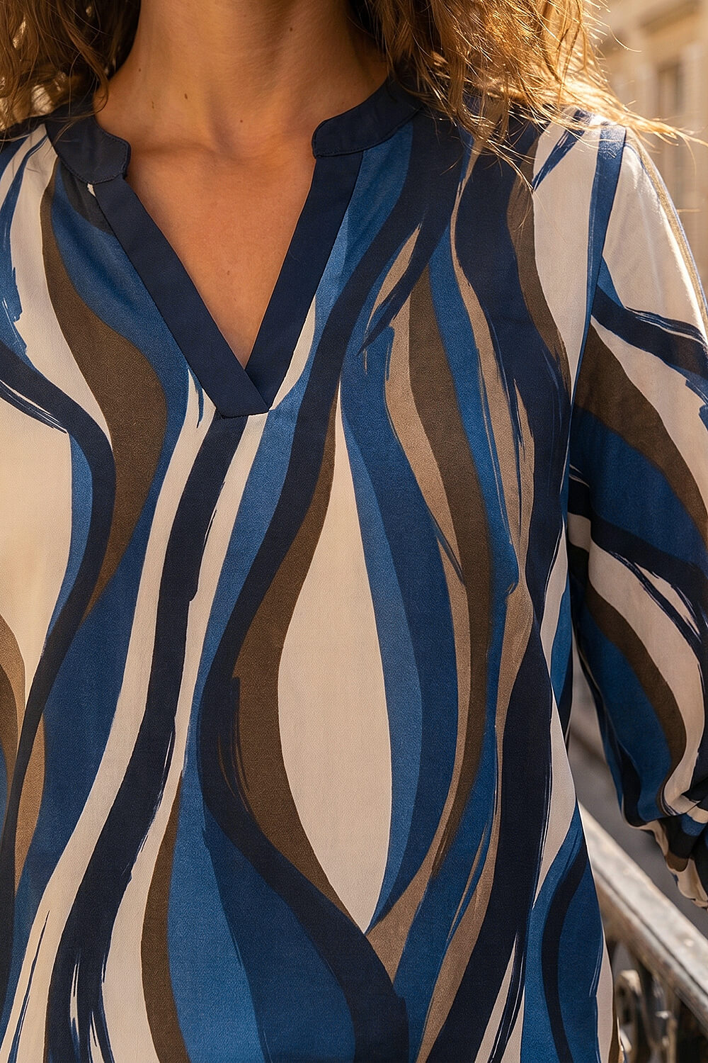 Navy  Abstract Swirl Print Top, Image 5 of 4