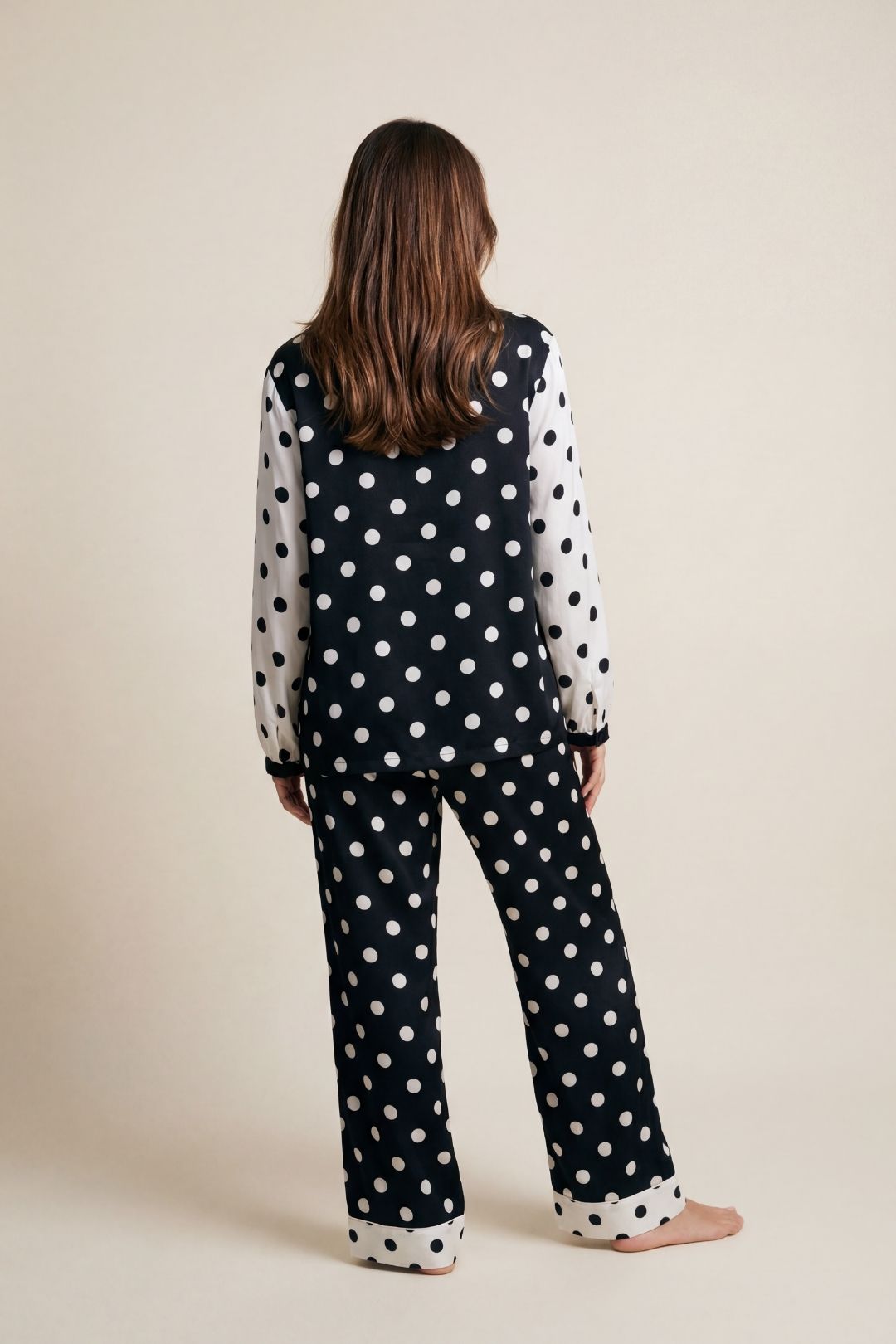 Black The Night Store Black Polka Dot Viscose Pyjama Trouser Set, Image 3 of 4